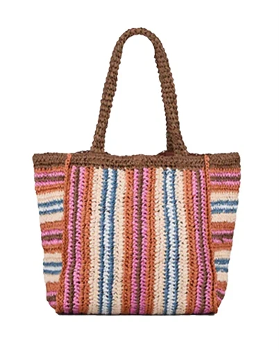 Beck Söndergaard - Stripe Straw Tota Taske - Mocha 